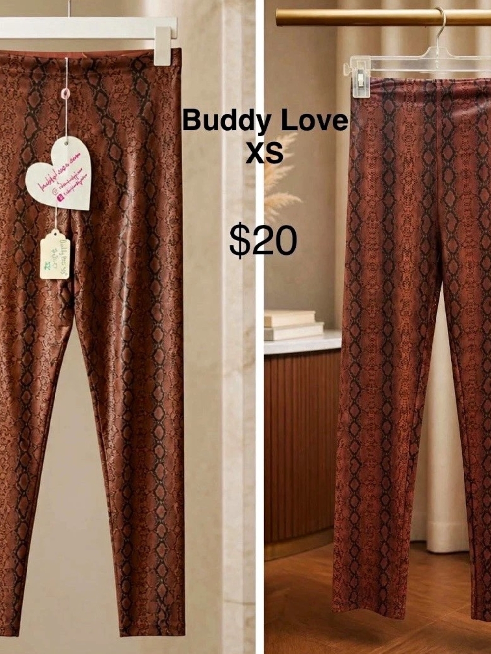 Buddy Love Women's Brown/Black Snake Print Ankle Leggings XS Regular Fit